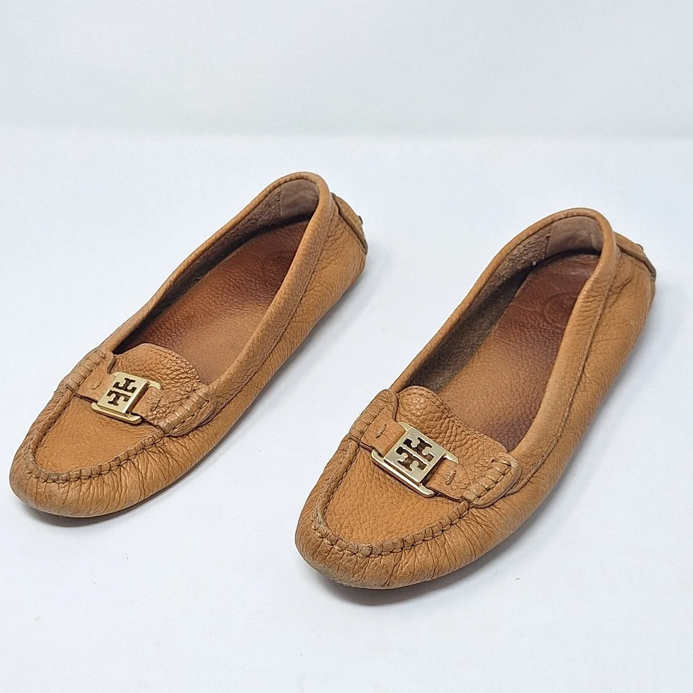 Tory Burch Kendrick Loafers Leather Tan Driving Slip On